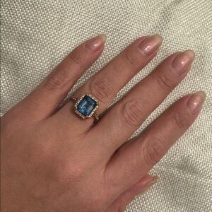 Preloved LeVian Blue Topaz & Diamond Ring 3/8 ct tw Diamonds 14k Gold Size 7